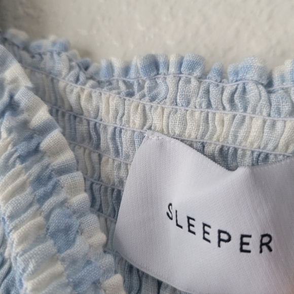 Sleeper 100% linen blue and white gingham atlanta midi dress, small - Picture 10 of 12